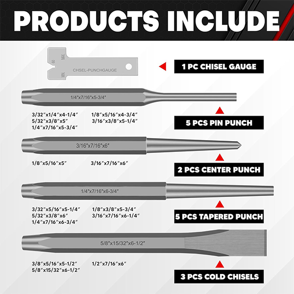 16-Piece Punch and Chisel Set with Storage Pouch - Image 7