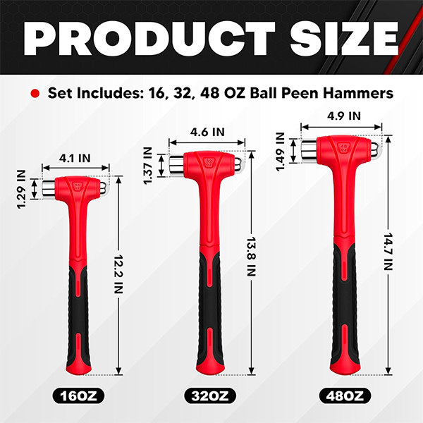 3 Piece Ball Peen Hammer - Image 2
