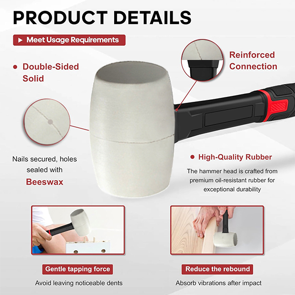 YIYITOOLS 16oz White Rubber Mallet Hammer - Image 4