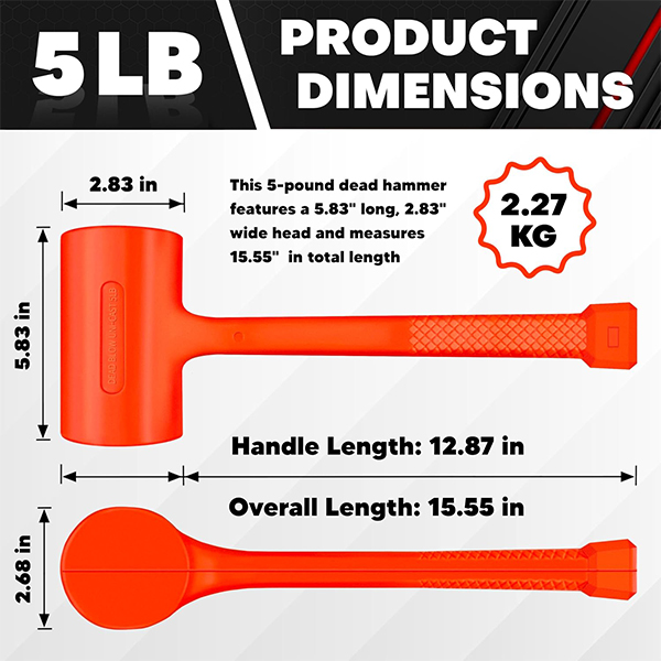 YIYITOOLS 5LB Dead Blow Hammer - Image 2