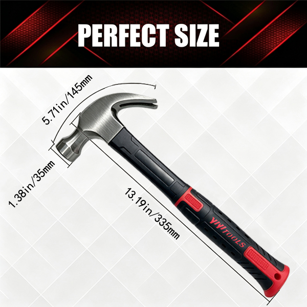 YIYITOOLS Claw Hammer With fiberglass Handle - Image 2