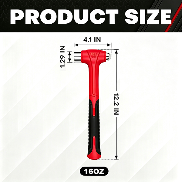 YIYITOOLS 16oz Ball Peen Hammer-Forged Steel Head, Fiberglass Handle with TPR Grip - Image 2