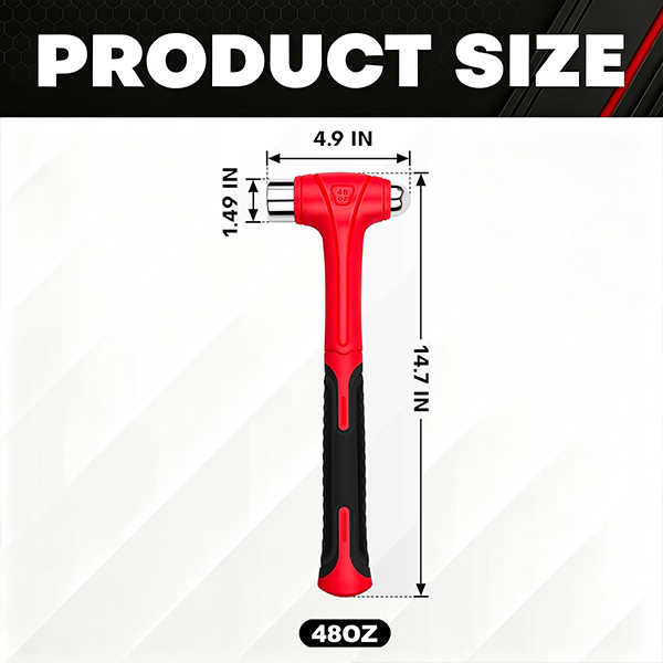 YIYITOOLS 48oz Ball Peen Hammer-Forged Steel Head, Fiberglass Handle with TPR Grip - Image 2