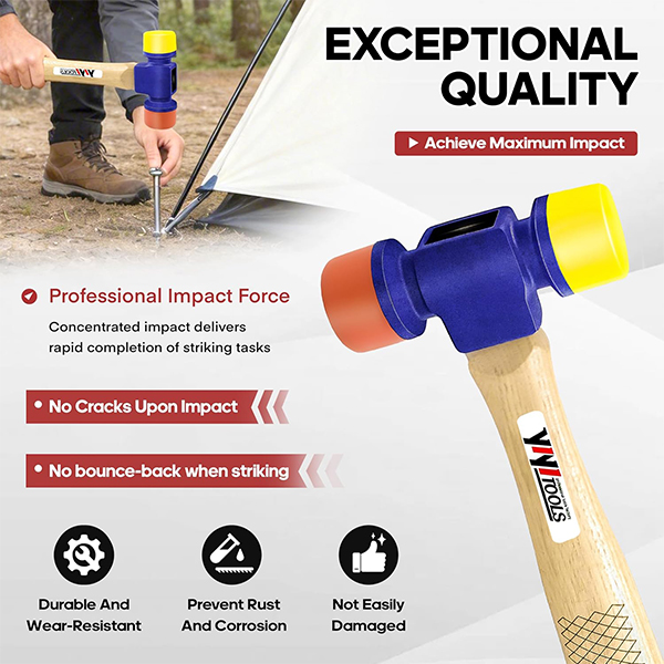 YIYITOOLS 12oz Soft Face Hammer with Hard Hickory Wood Handle & Soft/Hard Tips - Image 6
