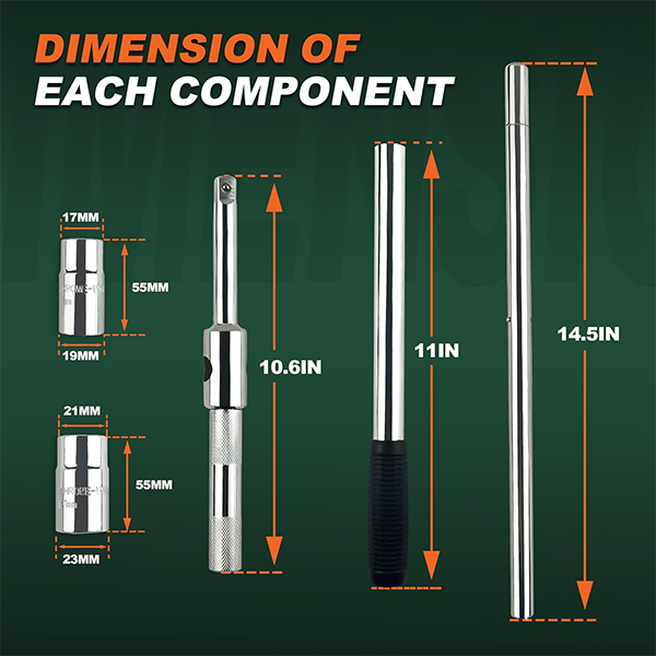 25'' Heavy Duty Extended Lug Wrench with Blow Storage Case - Image 2