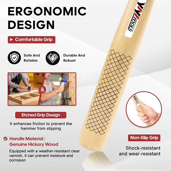 YIYITOOLS 12oz Soft Face Hammer with Hard Hickory Wood Handle & Soft/Hard Tips - Image 4