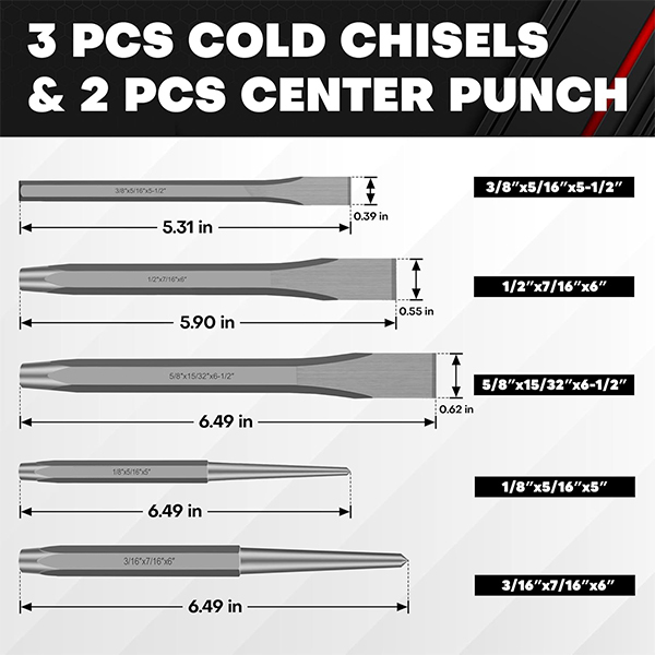 16-Piece Punch and Chisel Set with Storage Pouch - Image 4