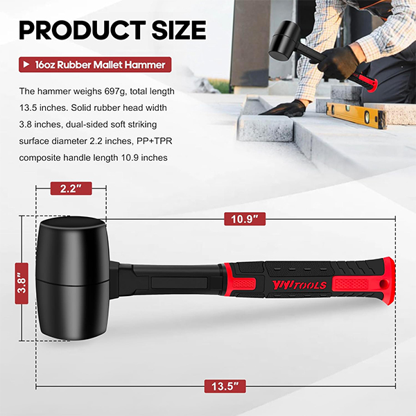 16oz Rubber Mallet Hammer - Image 2