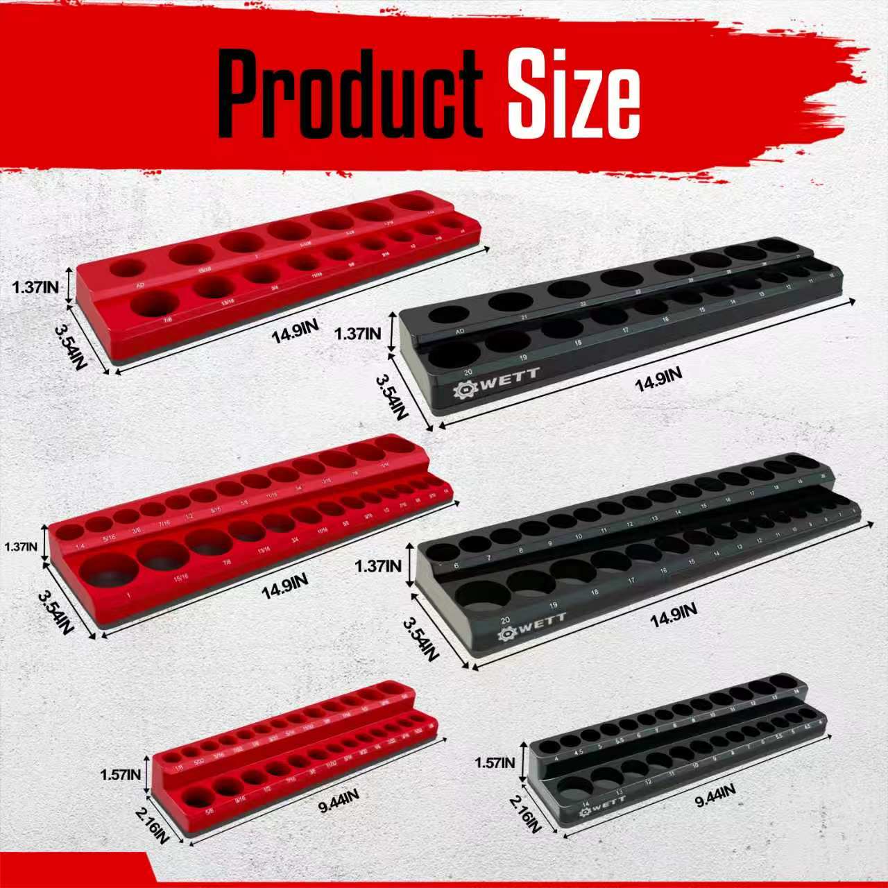 6-Piece Magnetic Socket Holder Set, SAE & Metric Socket Organizer for 1/4",3/8",1/2" Drive - Image 2