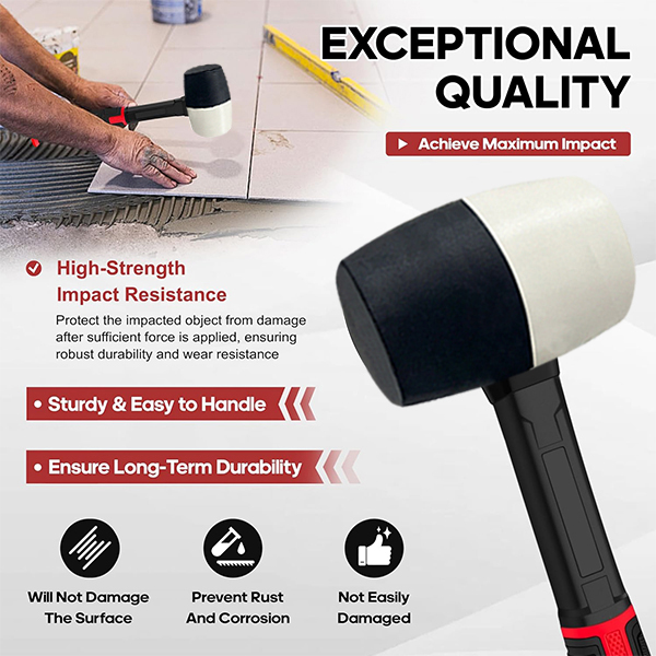 YIYITOOLS 16oz Black-and-White Rubber Mallet Hammer - Image 5