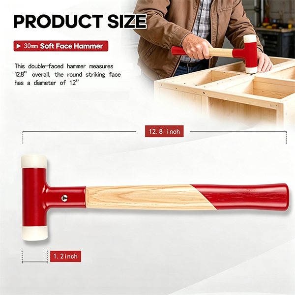 YIYITOOLS 30 mm Dead-Blow Installation Hammer with Walnut Wood Handle - Image 2