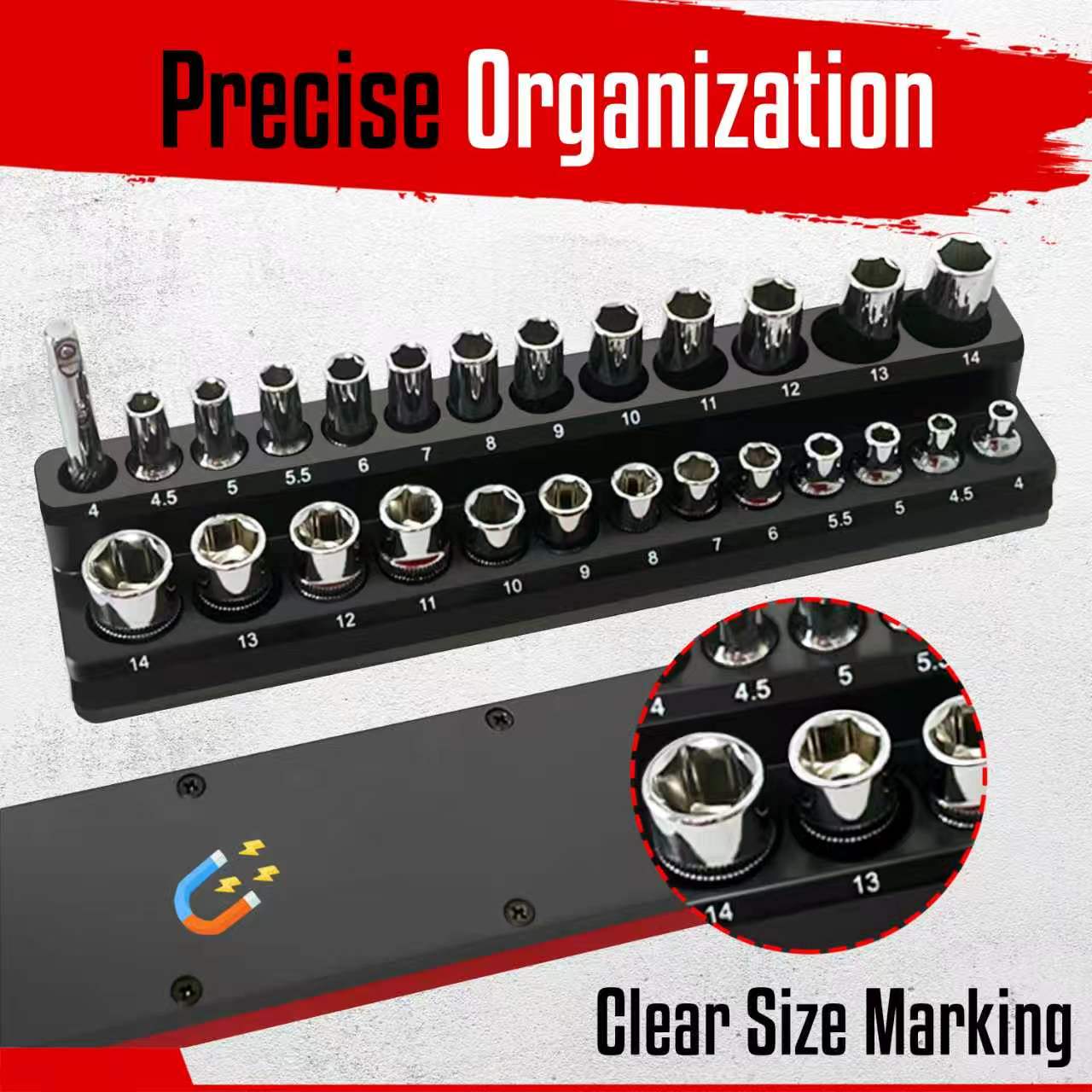 6-Piece Magnetic Socket Holder Set, SAE & Metric Socket Organizer for 1/4",3/8",1/2" Drive - Image 4